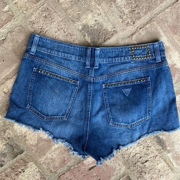 Guess Denim Raw Hem Embellished High Rise Jean Shorts Size 30 - Picture 6 of 11